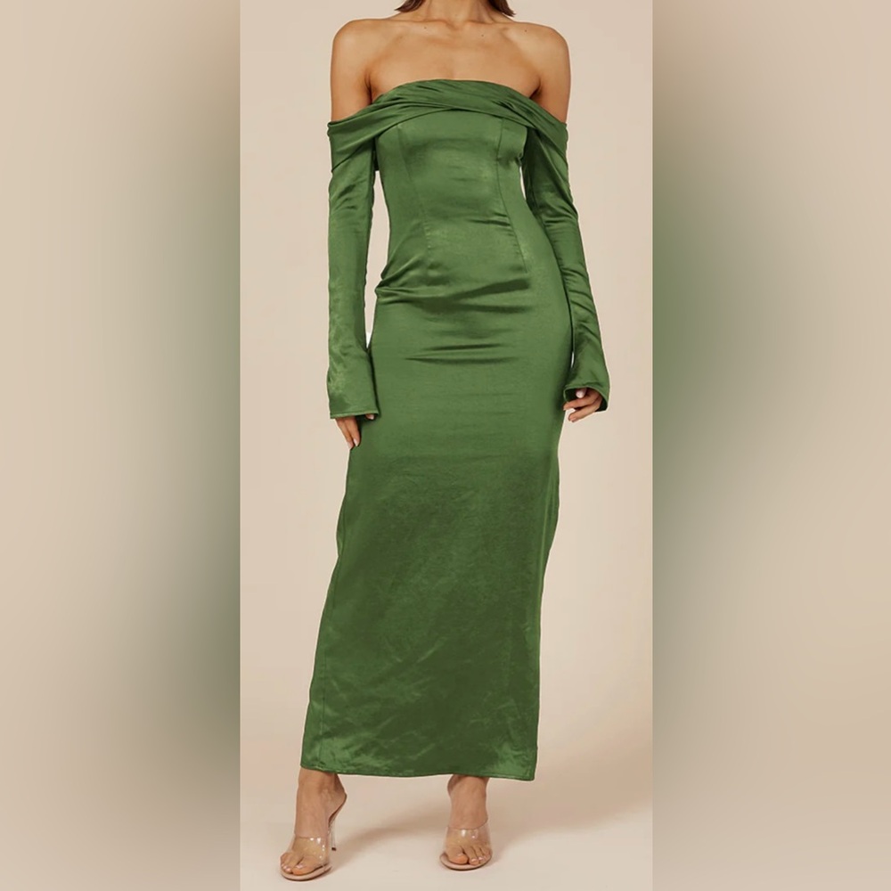 Runaway The Label MAXI GREEN LONG SLEEVE SILK DRESS